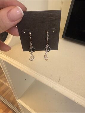 Sterling Silver Dangle Chain Earrings with Circular Charms - Women Jewelry